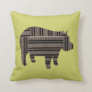 Vintage Antique Hippo Ethnic Pattern Tribal Cushion