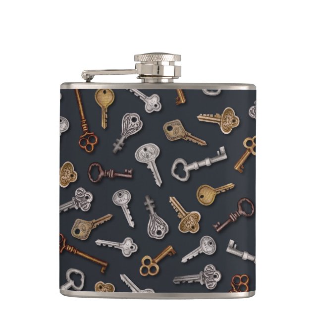 Vintage & Antique Keys Hip Flask (Front)