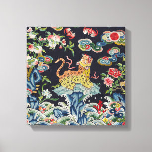 vintage antique leopard flowers embroidery textile canvas print