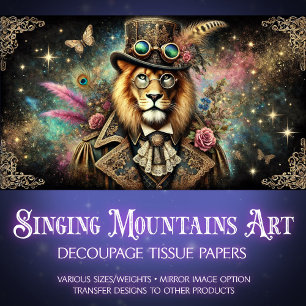 Vintage Antique Lion Steampunk Fantasy Decoupage Tissue Paper