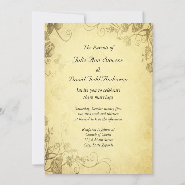 Vintage Antique Look Wedding Invitation (Front)