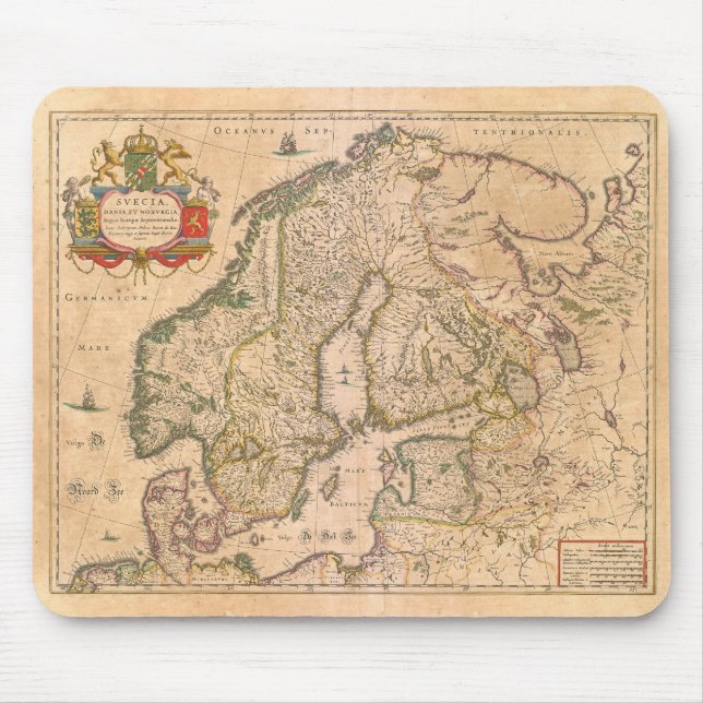 Vintage Antique Map of Old Scandinavia Mouse Mat (Front)