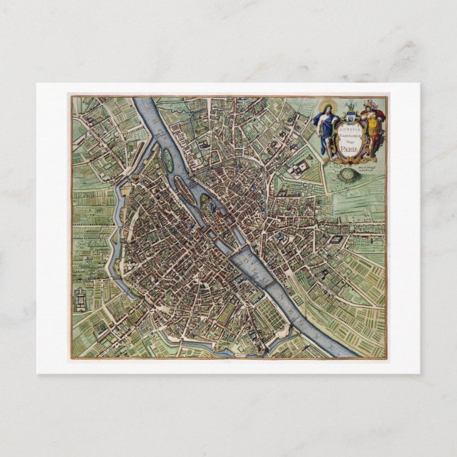 Vintage/Antique Map of Paris Postcard (Front)