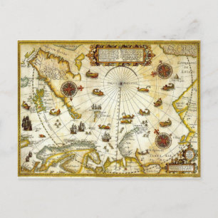 Vintage Antique Map of Willem Barentsz Voyage Postcard