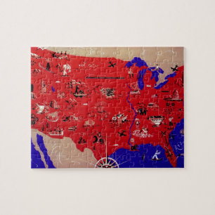 Vintage Antique Map United States of America, USA Jigsaw Puzzle