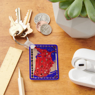 Vintage Antique Map United States of America, USA Key Ring