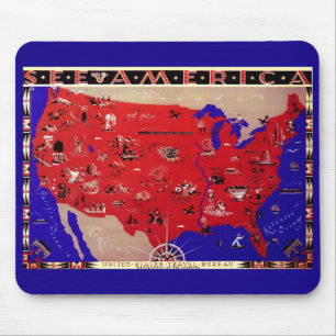 Vintage Antique Map United States of America, USA Mouse Mat