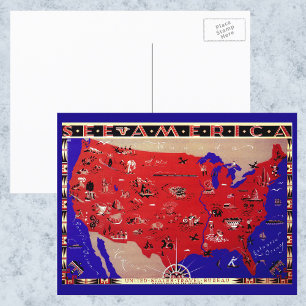 Vintage Antique Map United States of America, USA Postcard