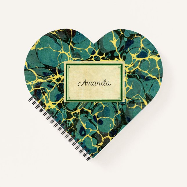 Vintage Antique Marbled Paper and Name Label Notebook (Front)