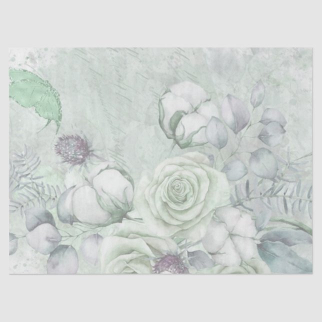 Vintage Antique Mint Cotton Rose Decoupage Tissue Paper (Front)