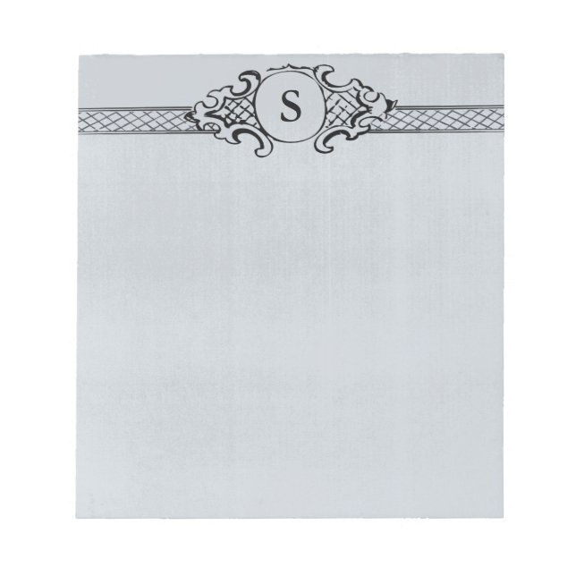 Vintage Antique Monogram Grey Blue Wedding Notepad (Front)