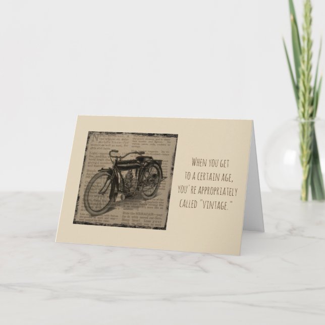 Vintage Antique Motorcycle Over Hill Birthday Card (Front)