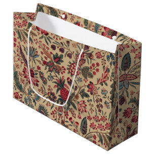 Vintage Antique Needlework Floral Furnishing Large Gift Bag