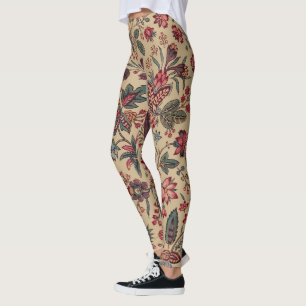 Vintage Antique Needlework Floral Furnishing Leggings