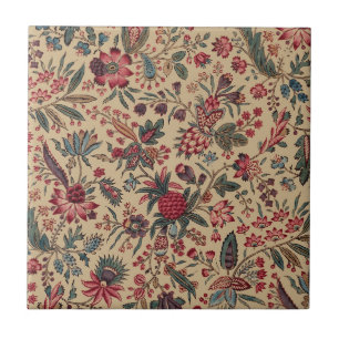 Vintage Antique Needlework Floral Furnishing Tile