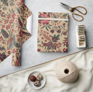 Vintage Antique Needlework Floral Furnishing Wrapping Paper