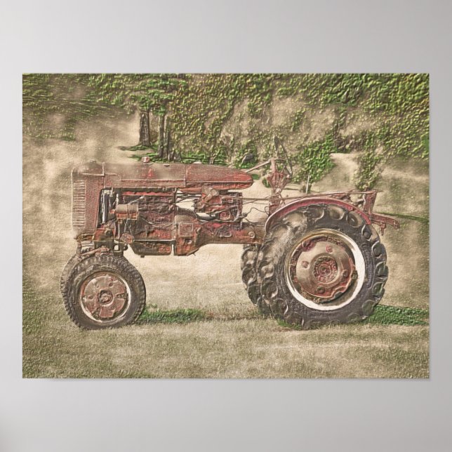 Vintage Antique Old Rustic Country Farm Tractor Poster (Front)