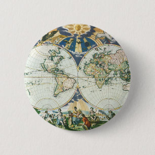 Vintage Antique Old World Map, 1666 by Pieter Goos 6 Cm Round Badge