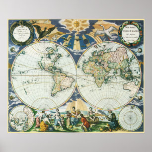 Vintage Antique Old World Map, 1666 by Pieter Goos Poster