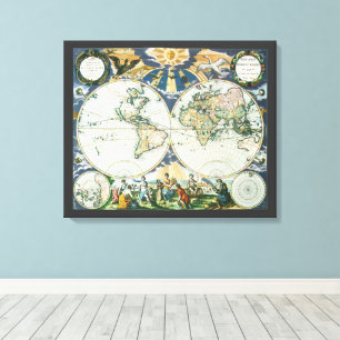 Vintage Antique Old World Map by Pieter Goos, 1666 Canvas Print