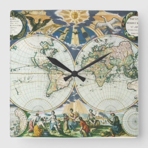 Vintage Antique Old World Map by Pieter Goos, 1666 Square Wall Clock