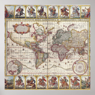 Vintage Antique Old World Map Design Faded Print