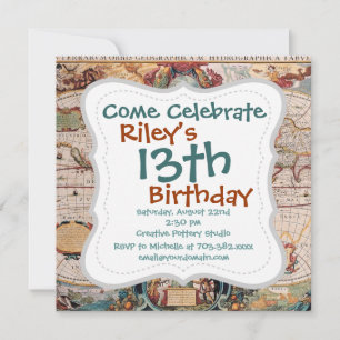 Vintage Antique Old World Map Design Faded Print Invitation