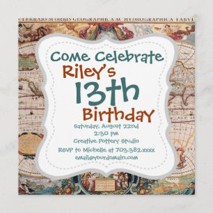 Vintage Antique Old World Map Design Faded Print Invitation