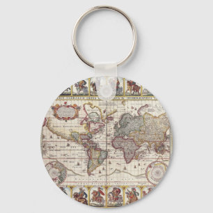 Vintage Antique Old World Map Design Faded Print P Key Ring