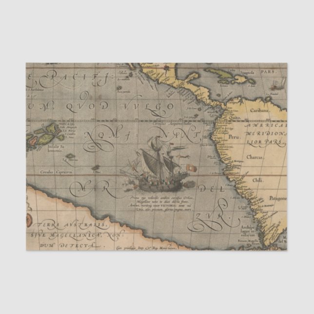 Vintage Antique Old World Map Tissue Paper (Front)