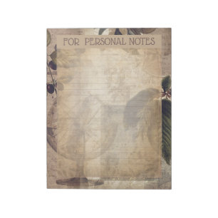 Vintage antique olive tree abstract ephemera notepad