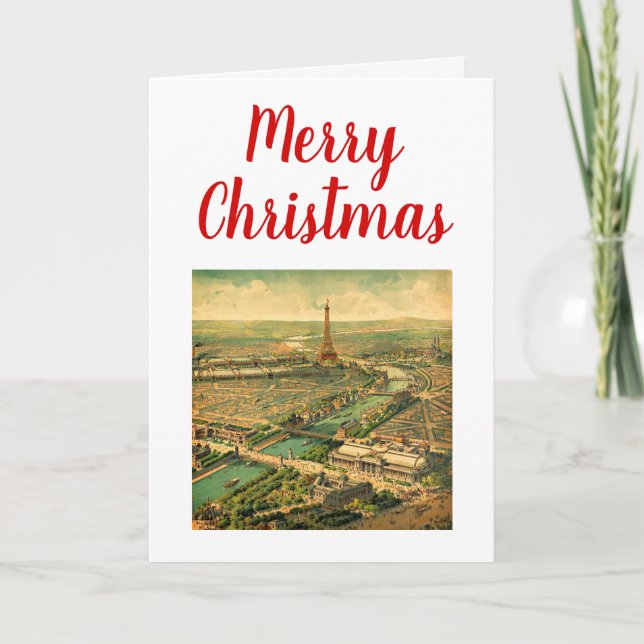 Vintage Antique Paris Print Christmas Xmas Holiday Card (Front)