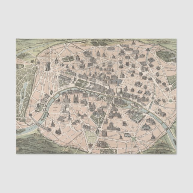 Vintage Antique Paris Street Map Tissue Paper (Front)