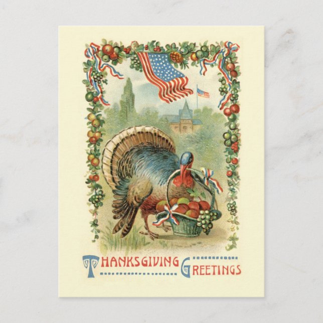 Vintage Antique Patriotic Thanksgiving Postcard (Front)