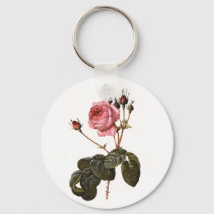Vintage Antique Pink Garden Roses in Bloom Key Ring