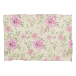 Vintage Antique Pink Rose Floral botanical  Pillowcase
