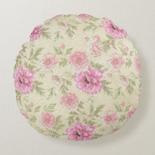 Vintage Antique Pink Rose Floral botanical Round Cushion