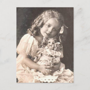 Vintage Antique Portrait of a Girl and her Doll Postcard