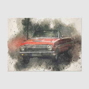  Vintage Antique Red Car Decoupage  Tissue Paper