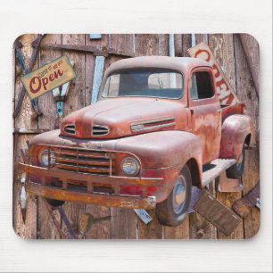 Vintage Antique Red Truck Antique Farm Tools Mouse Mat