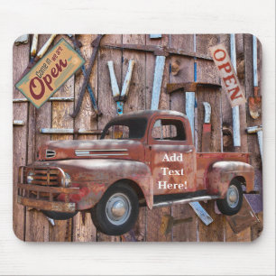 Vintage Antique Red Truck Antique Farm Tools Mouse Mat