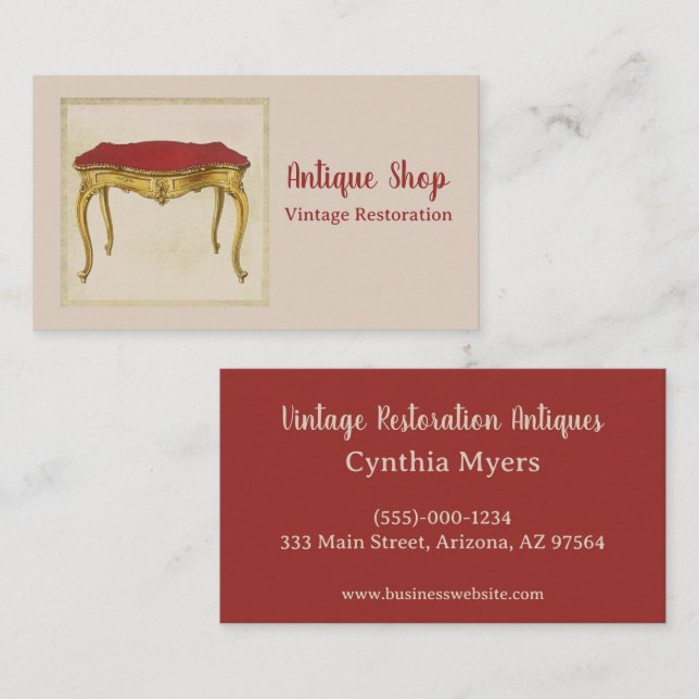 Vintage Antique Restoration Furniture Shop Business Card (Front/Back)
