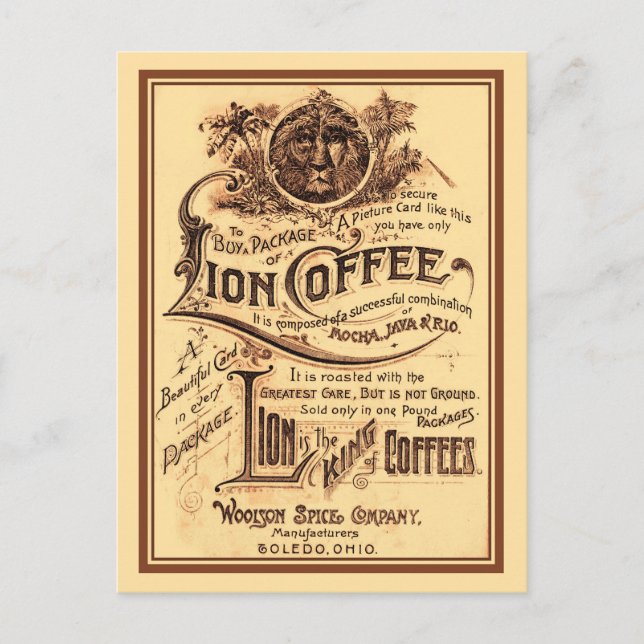 Vintage antique restored Lion Coffee advertising Postcard (Front)