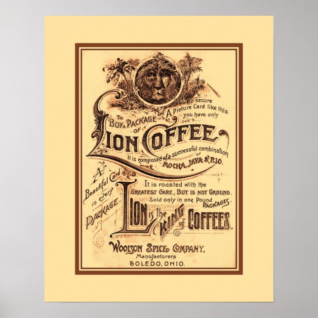 Vintage antique restored Lion Coffee advertising Poster (Front)