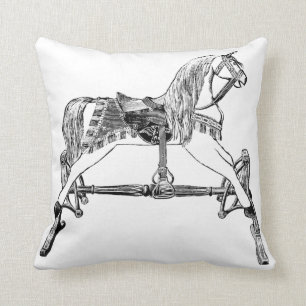 vintage antique rocking horse pillow black, white