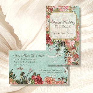 Vintage Antique Roses Floral Bouquet Modern Swirls Business Card