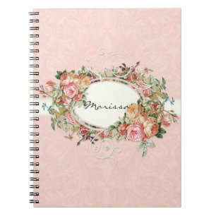Vintage Antique Roses Floral Bouquet Modern Swirls Notebook