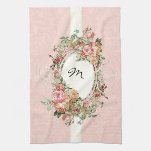 Vintage Antique Roses Floral Bouquet Modern Swirls Tea Towel