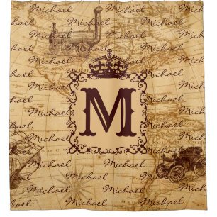 Vintage antique royal king world map rustic shower curtain