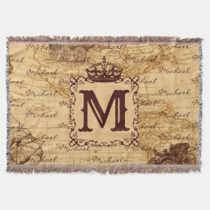 Vintage antique royal king world map rustic throw blanket